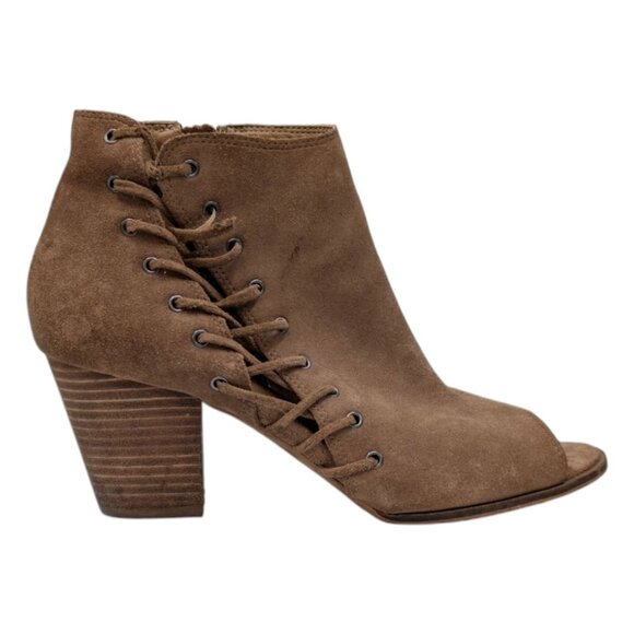Lucky Brand Hartlee Ankle Boots Womens Brown Suede Leather Open Toe Size 8 - Picture 4 of 12